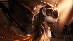 Size: 1024x576 | Tagged: safe, artist:aidelank, oc, oc only, oc:queen salinas, pony, unicorn, armor, cape, clothes, crepuscular rays, female, headdress, jewelry, mare, solo, wallpaper