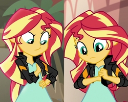 Size: 2560x2048 | Tagged: safe, screencap, sunset shimmer, equestria girls, equestria girls specials, g4, my little pony equestria girls: movie magic, comparison, faic, high res, out of context, plant, smiling, smug