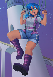 Size: 2463x3623 | Tagged: safe, artist:nauth, princess luna, human, g4, commission, high res, humanized, jumping, night, parachute