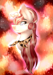 Size: 1105x1560 | Tagged: safe, artist:6figersloverever, oc, oc only, oc:ginger hoof, pony, bust, female, glasses, mare, neckerchief, portrait, solo