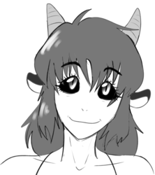 Size: 754x848 | Tagged: safe, artist:dj-black-n-white, oc, oc only, oc:kimmy and mera, satyr, black sclera, bust, grayscale, looking at you, monochrome, offspring, parent:chimera sisters, portrait, simple background, slit pupils, solo, white background