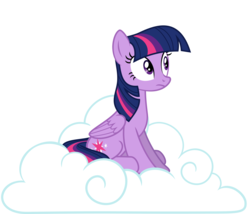 Size: 1150x986 | Tagged: safe, artist:punzil504, edit, twilight sparkle, alicorn, pegasus, pony, g4, alternate universe, cloud, cropped, cutie mark, female, folded wings, hooves, mare, on a cloud, pegasus twilight sparkle, race swap, simple background, sitting, sitting on a cloud, solo, transparent background, twilight sparkle (alicorn), vector, wings