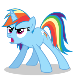 Size: 648x675 | Tagged: safe, artist:punzil504, edit, rainbow dash, pony, unicorn, g4, alternate universe, backwards cutie mark, cropped, female, mare, race swap, solo, unicorn rainbow dash