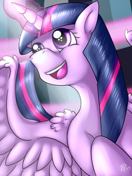 Size: 1024x1365 | Tagged: safe, artist:heart-of-a-dragoness, twilight sparkle, alicorn, pony, g4, cute, female, mare, open mouth, smiling, solo, twiabetes, twilight sparkle (alicorn)