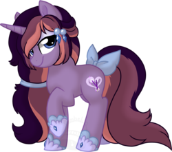 Size: 900x794 | Tagged: safe, artist:tambelon, oc, oc only, oc:lavender aroma, pony, unicorn, bow, eyeshadow, female, looking at you, makeup, mare, solo, watermark