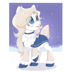 Size: 1600x1600 | Tagged: safe, artist:pvrii, oc, oc only, oc:holly snowfall, pony, clothes, commission, female, mare, smiling, snow, snowfall