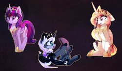 Size: 4256x2466 | Tagged: dead source, safe, artist:magnaluna, princess celestia, princess luna, twilight sparkle, alicorn, centipede, horseshoe crab, millipede, pony, spider, g4, arthropod, cheek fluff, colored wings, colored wingtips, crown, curved horn, cute, cutelestia, ear fluff, eye clipping through hair, eyebrows, eyebrows visible through hair, female, folded wings, gradient wings, heart, heart eyes, hoof shoes, horn, jewelry, long horn, looking at something, lunabetes, mare, multicolored wings, open mouth, open smile, partially open wings, peytral, princess shoes, regalia, sitting, smiling, tail, trio, trio female, twiabetes, twilight sparkle (alicorn), wingding eyes, wings