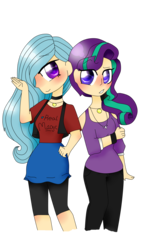 Size: 1080x1920 | Tagged: safe, artist:galaxiedream, starlight glimmer, trixie, human, g4, female, humanized, lesbian, ship:startrix, shipping, simple background, transparent background, vector