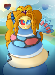 Size: 765x1040 | Tagged: safe, artist:snakeythingy, adagio dazzle, dragonair, milotic, g4, affection, beach, blushing, coils, crossover, double coiling, female, heart, kaa eyes, massage, mind control, pokémon, story included, tail, tail wrap, wrapped up