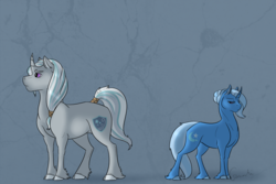 Size: 1800x1199 | Tagged: safe, artist:ganashiashaka, trixie, oc, oc:aegis frost, pony, unicorn, g4, male, offspring, parent:royal guard, parent:trixie, stallion, unshorn fetlocks