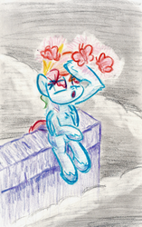 Size: 804x1280 | Tagged: safe, artist:shoeunit, rainbow dash, butterfly, pegasus, pony, g4, colored pencil drawing, female, looking up, mare, solo, traditional art