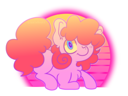 Size: 1600x1200 | Tagged: safe, artist:lizzietrashkittie, pinkie pie, earth pony, pony, g4, abstract background, blank flank, chest fluff, female, hair over one eye, mare, smiling, solo, transparent background