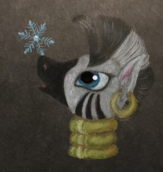 Size: 1980x2100 | Tagged: safe, artist:pony-from-everfree, zecora, zebra, g4, bust, snow, snowflake, surprised, traditional art