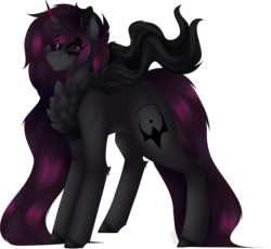 Size: 2900x2669 | Tagged: safe, artist:mauuwde, oc, oc only, oc:eclipse, pony, unicorn, black sclera, chest fluff, curved horn, high res, horn, male, offspring, parent:king sombra, parent:twilight sparkle, parents:twibra, simple background, solo, stallion, transparent background