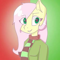 Size: 768x768 | Tagged: safe, artist:popsuds, fluttershy, anthro, g4, clothes, female, scarf, solo