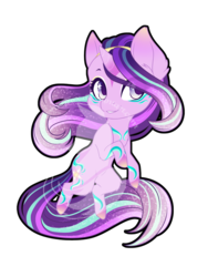 Size: 690x920 | Tagged: safe, artist:fuyusfox, starlight glimmer, pony, unicorn, g4, chibi, cutie mark, ethereal mane, female, glowing mane, mare, outline, rainbow power, rainbow power-ified, simple background, solo, starry eyes, starry mane, transparent background, watermark, wingding eyes