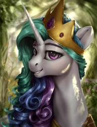 Size: 1000x1300 | Tagged: dead source, safe, artist:makkah, princess celestia, alicorn, pony, g4, beautiful, bust, cute, cutelestia, female, grin, jewelry, lidded eyes, looking at you, mare, smiling, solo, tiara