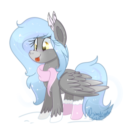 Size: 1066x1080 | Tagged: safe, artist:lynchristina, oc, oc only, pony, clothes, feather, scarf, simple background, snow, solo, tongue out, transparent background