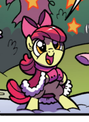 Size: 363x495 | Tagged: safe, idw, apple bloom, pony, g4, spoiler:comic, spoiler:comicholiday2017, cropped, snow