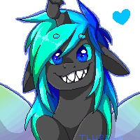 Size: 200x200 | Tagged: safe, artist:thelegendaryuniverse, oc, oc only, oc:kryostasis, changeling, blue changeling, changeling oc, digital art, grin, heart, simple background, smiling, solo, transparent background