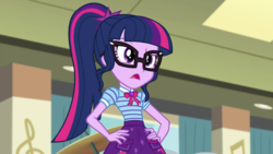 Size: 1280x720 | Tagged: safe, screencap, sci-twi, twilight sparkle, equestria girls, g4, my little pony equestria girls: better together, overpowered (equestria girls), canterlot high, clothes, female, geode of telekinesis, glasses, music room, open mouth, solo, talking