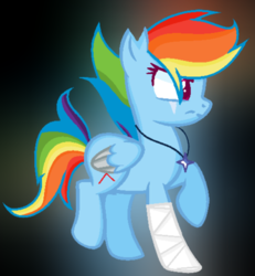 Size: 400x432 | Tagged: safe, artist:rainbowdashswagpony, rainbow dash, pony, g4, alternate universe, bandage, female, scar, solo