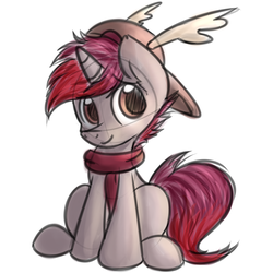 Size: 1000x1000 | Tagged: safe, artist:lbrcloud, oc, oc only, oc:linkin, pony, unicorn, clothes, hat, male, scarf, simple background, sitting, smiling, solo, stallion, white background