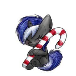 Size: 1000x1000 | Tagged: safe, artist:lbrcloud, oc, oc only, oc:moon, pony, unicorn, candy, candy cane, cute, eyes closed, female, food, hug, mare, ocbetes, simple background, sitting, smiling, solo, white background