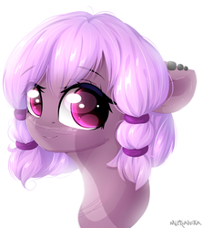 Size: 1600x1800 | Tagged: safe, artist:mitralexa, oc, oc only, pony, bust, ear piercing, female, floppy ears, looking at you, mare, piercing, portrait, signature, simple background, smiling, solo, white background