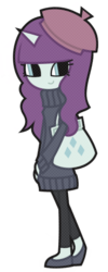 Size: 287x718 | Tagged: safe, artist:nekozneko, rarity, anthro, g4, bag, beatnik rarity, beret, clothes, french rarity, hat, simple background, smiling, sweater, transparent background