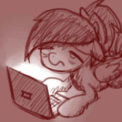 Size: 500x500 | Tagged: safe, artist:sugar morning, oc, oc only, oc:sugar morning, pegasus, pony, computer, cute, doodle, female, in the dark, laptop computer, mare, monochrome, sketch, sleepy, tired, working