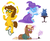 Size: 1334x1094 | Tagged: safe, artist:mn27, cheese sandwich, trenderhoof, trixie, earth pony, pony, unicorn, ursa minor, g4, female, glowing horn, horn, inkwell, juggling, magic, male, mare, prone, quill, rubber chicken, simple background, sketch, smiling, stallion, teddy bear, telekinesis, trio, unicycle, ursa plush, white background