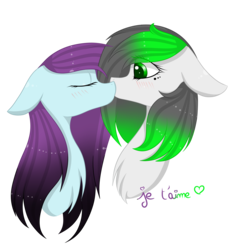 Size: 3717x3955 | Tagged: safe, artist:mimihappy99, oc, oc only, oc:mimi happy, oc:wubsy, couple, duo, female, high res, kissing, lesbian, mare, oc x oc, shipping, simple background, transparent background