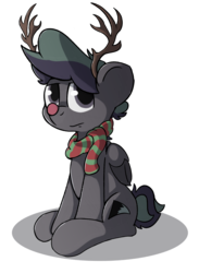Size: 1471x2013 | Tagged: safe, artist:narmet, oc, oc only, oc:shading zeich, pony, antlers, christmas, clothes, costume, hat, holiday, red nose, reindeer antlers, scarf, simple background, solo, transparent background