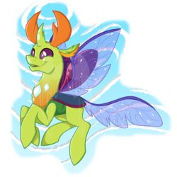 Size: 2700x2700 | Tagged: safe, artist:tuppkam1, thorax, changedling, changeling, g4, cute, flying, happy, high res, king thorax, male, smiling, solo, thorabetes, watermark