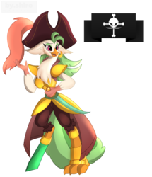 Size: 1600x1860 | Tagged: safe, artist:kyodashiro, captain celaeno, parrot, anthro, g4, my little pony: the movie, beautiful, breasts, clothes, female, hat, open mouth, pirate, pirate hat, simple background, solo, transparent background