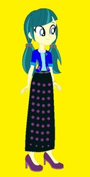 Size: 332x656 | Tagged: safe, alternate version, artist:starman1999, juniper montage, equestria girls, g4, clothes, female, long skirt, simple background, skirt, solo, yellow background