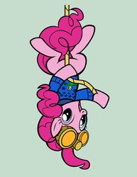 Size: 928x1200 | Tagged: safe, alternate version, artist:pixelkitties, pinkie pie, earth pony, pony, g4, clothes, female, goggles, rope, solo, sweater, upside down