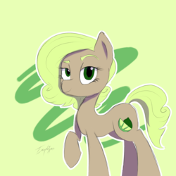 Size: 1350x1350 | Tagged: safe, artist:imaplatypus, oc, oc only, oc:key lime sweets, earth pony, pony, green background, raised hoof, simple background, smiling, solo