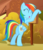 Size: 234x269 | Tagged: safe, screencap, rainbow dash, pegasus, pony, fall weather friends, g4, my little pony: friendship is magic, bipedal, bound wings, butt, cropped, female, mare, plot, rainbutt dash, sign