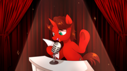Size: 2560x1440 | Tagged: safe, artist:maren, oc, oc only, oc:wuten, pony, unicorn, commission, microphone, solo