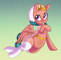 Size: 1047x1038 | Tagged: safe, artist:toroitimu, somnambula, pegasus, pony, :p, abstract background, behaving like a cat, belly button, chubby, clothes, cute, egyptian headdress, female, headdress, leaning, licking, looking at you, mare, on side, plump, pubic mound, raised hoof, seductive pose, smiling, smirk, socks, solo, somnambetes, spread wings, stockings, thigh highs, tongue out, veil, white socks, wings