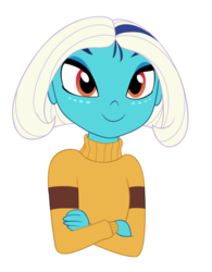 Size: 600x771 | Tagged: safe, artist:queencold, princess ember, human, equestria girls, g4, blue skin, clothes, crossed arms, cute, dork, emberbetes, equestria girls-ified, female, freckles, humanized, short hair, simple background, solo, sweater, transparent background, turtleneck, two toned hair