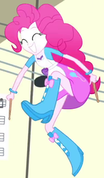 Size: 381x654 | Tagged: safe, screencap, pinkie pie, eqg summertime shorts, equestria girls, g4, the art of friendship, ^^, actually legit eqg panty shot, boots, clothes, cropped, cute, diapinkes, eyes closed, female, grin, high heel boots, panties, panty shot, shoes, skirt, skirt lift, smiling, solo, underwear, upskirt, you know for kids