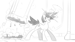 Size: 1502x835 | Tagged: source needed, safe, artist:reiduran, oc, oc only, oc:corona flare, pony, unicorn, ear fluff, female, grayscale, magic, mare, monochrome, telekinesis