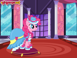 Size: 800x600 | Tagged: safe, artist:user15432, pinkie pie, earth pony, pony, g4, clothes, dress, dress up game, dressup, dressup game, egirlgames.net, enjoy dressup, hasbro, hasbro studios, hat, prom, prom dress, shoes, solo
