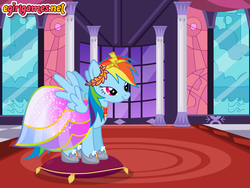 Size: 800x600 | Tagged: safe, artist:user15432, rainbow dash, pegasus, pony, g4, clothes, crown, dress, dress up game, dressup, dressup game, egirlgames.net, enjoy dressup, hasbro, hasbro studios, jewelry, prom, prom dress, regalia, shoes, solo