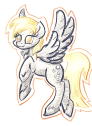 Size: 569x779 | Tagged: safe, artist:shoeunit, derpy hooves, pegasus, pony, g4, colored pencil drawing, female, flying, mare, simple background, solo, traditional art, white background