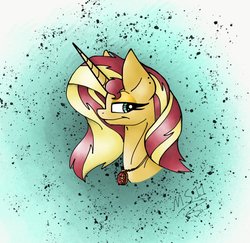 Size: 1024x996 | Tagged: safe, artist:melonseed11, sunset shimmer, pony, unicorn, g4, bust, female, geode of empathy, jewelry, mare, pendant, portrait, profile, solo