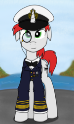 Size: 1536x2560 | Tagged: safe, artist:xphil1998, oc, oc only, pony, unicorn, clothes, floppy ears, german, military, monocle, navy, solo, uniform